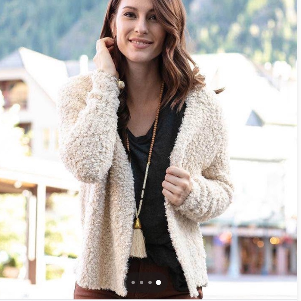 Grace & Lace Cream Fuzzy Cardigan